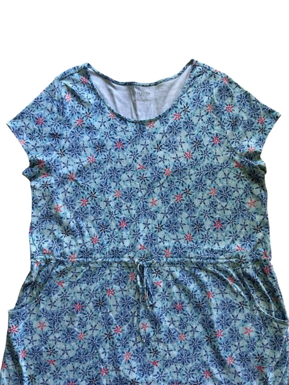 Talbots 100% Cotton T Shirt Dress Drawstring Waist Size 3X Floral Sand Dollar - Picture 3 of 11